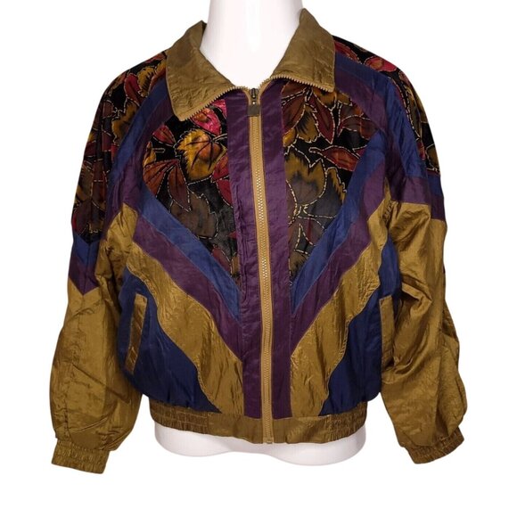 Vintage 80s Active Stuff Womens Bomber Style Jacket S Floral Pattern Oversized - Picture 2 of 6